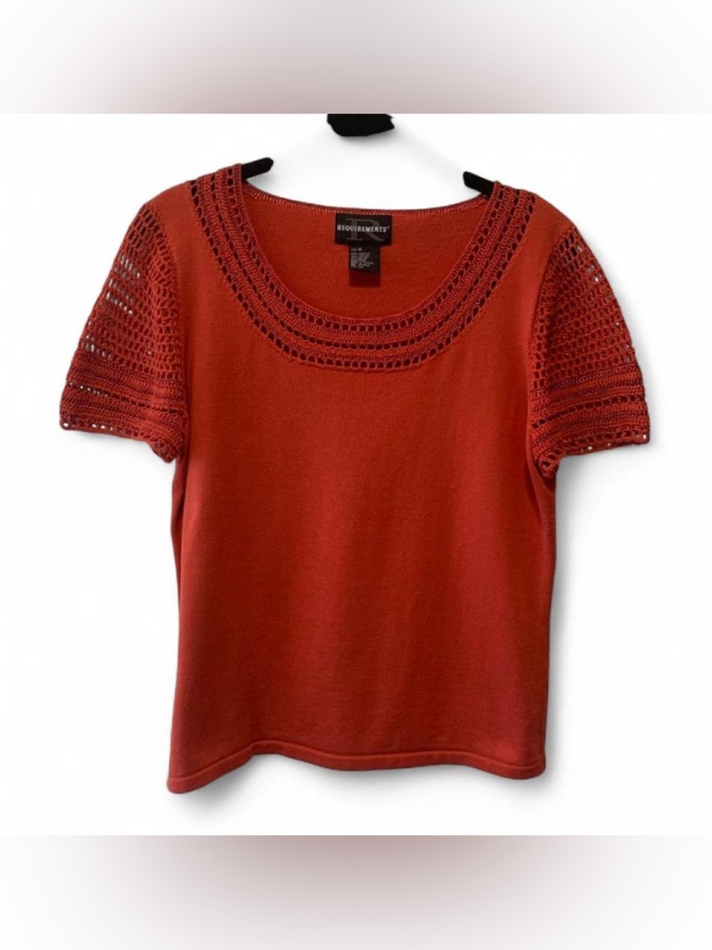 Requirements Bittersweet Rust Short-Sleeve Crochet Accent Top